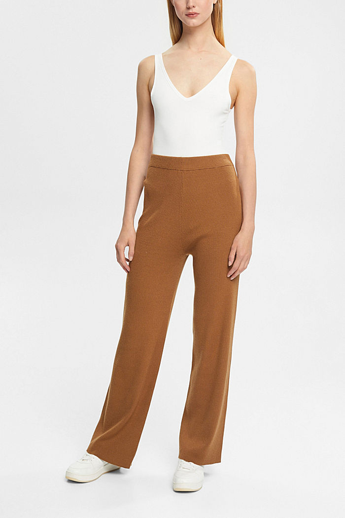 Knitted trousers with a wide leg, LENZING™ ECOVERO™, CARAMEL, detail-asia image number 3