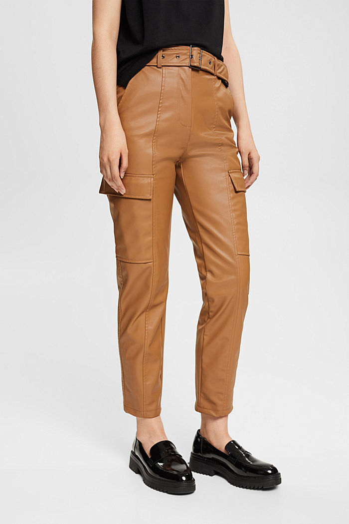 Faux leather pants with belt, CARAMEL, detail-asia image number 0