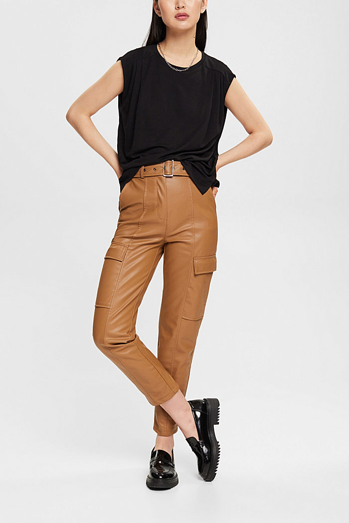 Faux leather pants with belt, CARAMEL, detail-asia image number 5