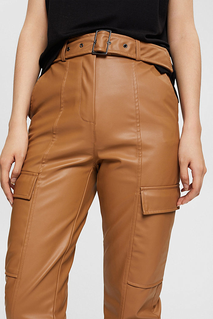 Faux leather trousers with belt, CARAMEL, detail-asia image number 2