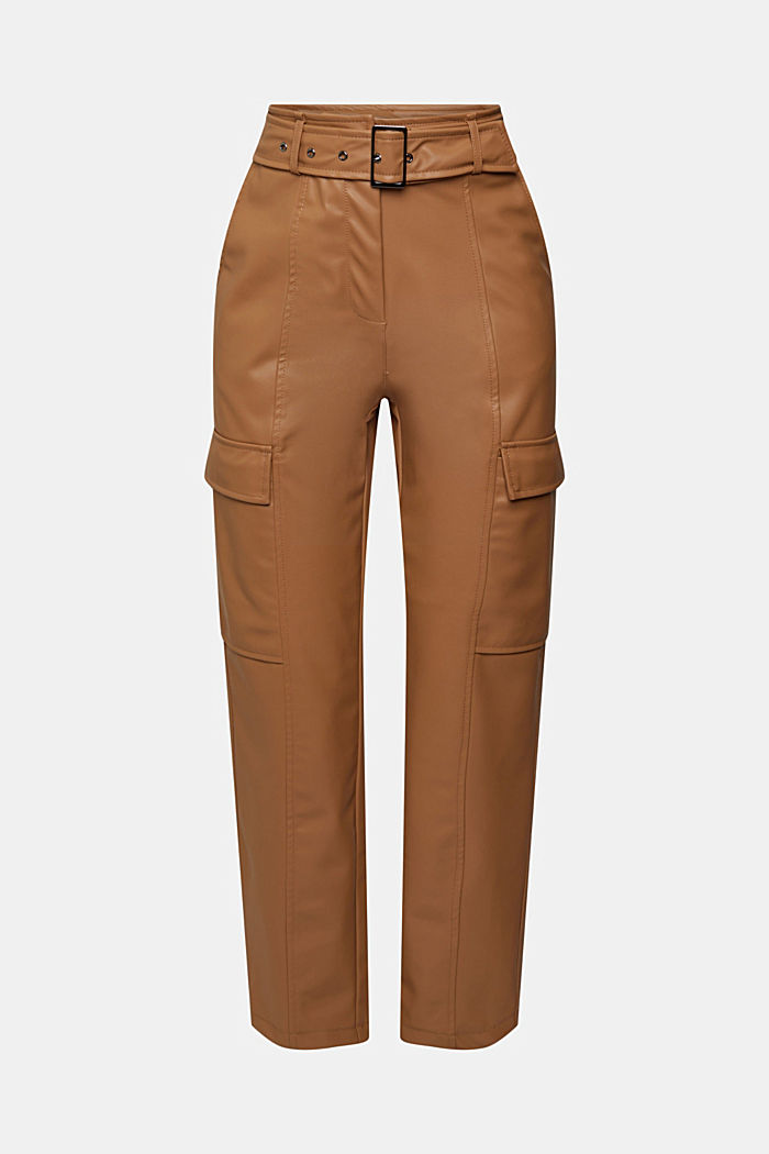 Faux leather pants with belt, CARAMEL, detail-asia image number 7