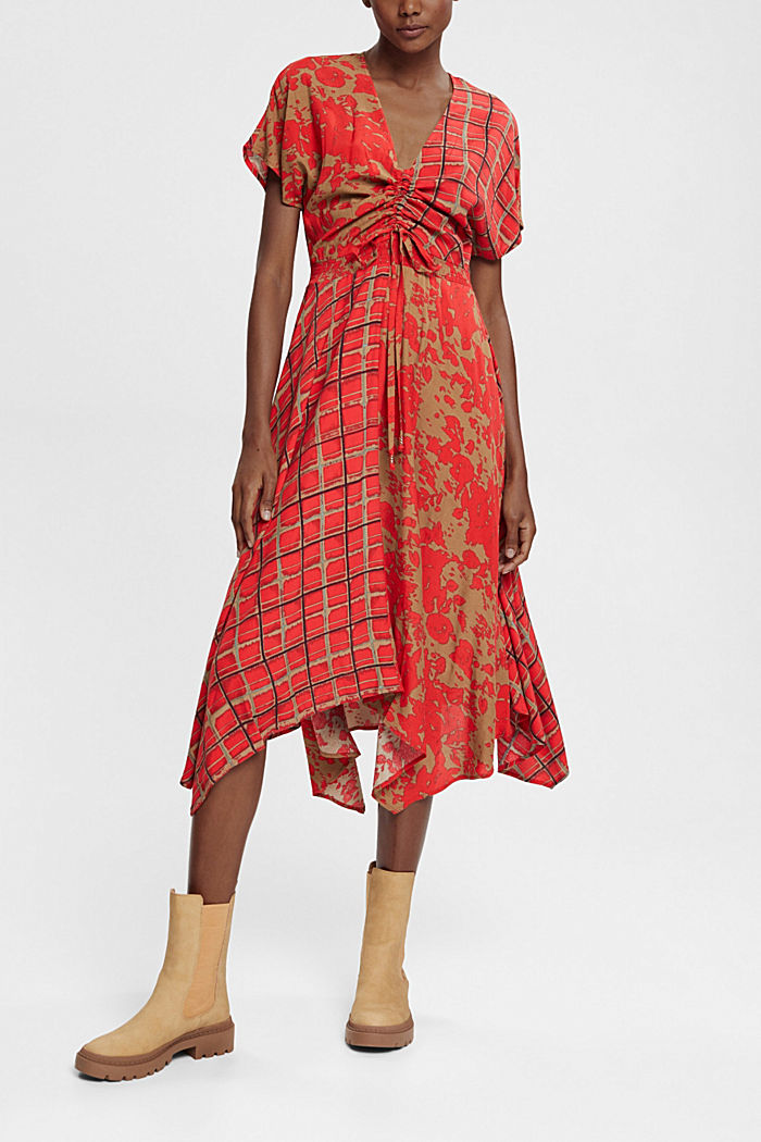 混合圖樣連身裙，LENZING™ ECOVERO™, 紅色, detail-asia image number 1