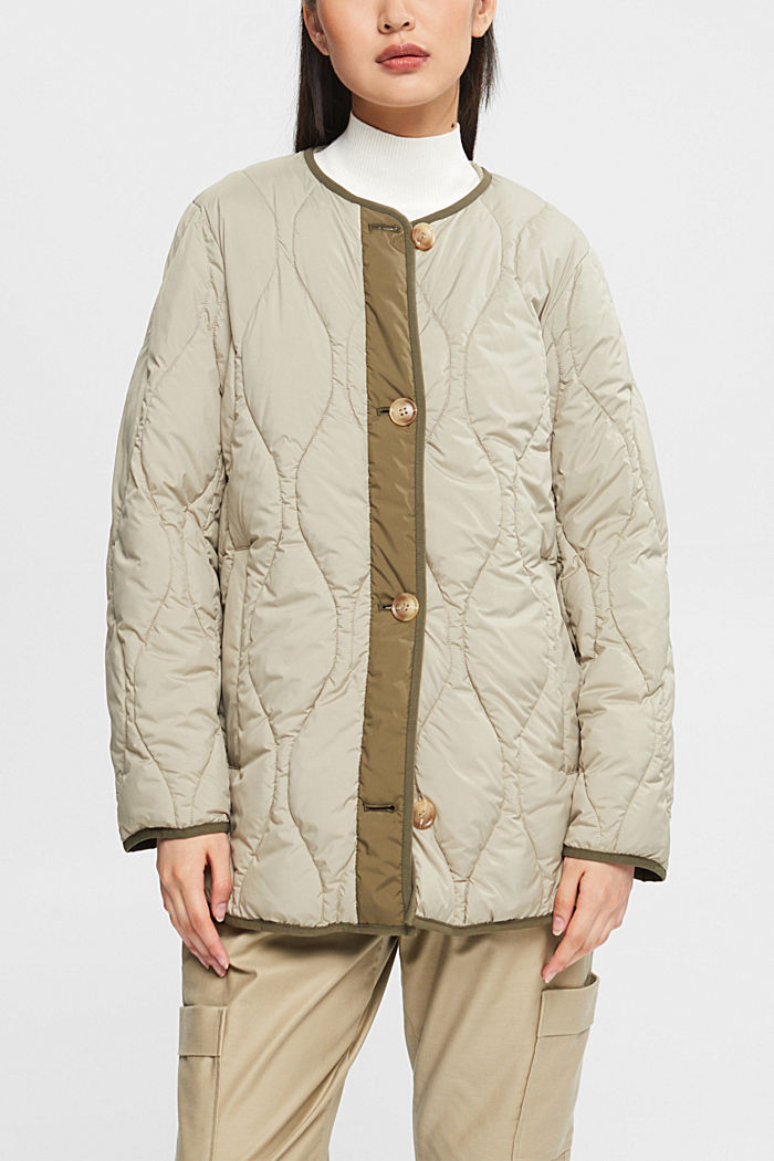 Quilted jacket with round neck, PALE KHAKI, detail-asia image number 0
