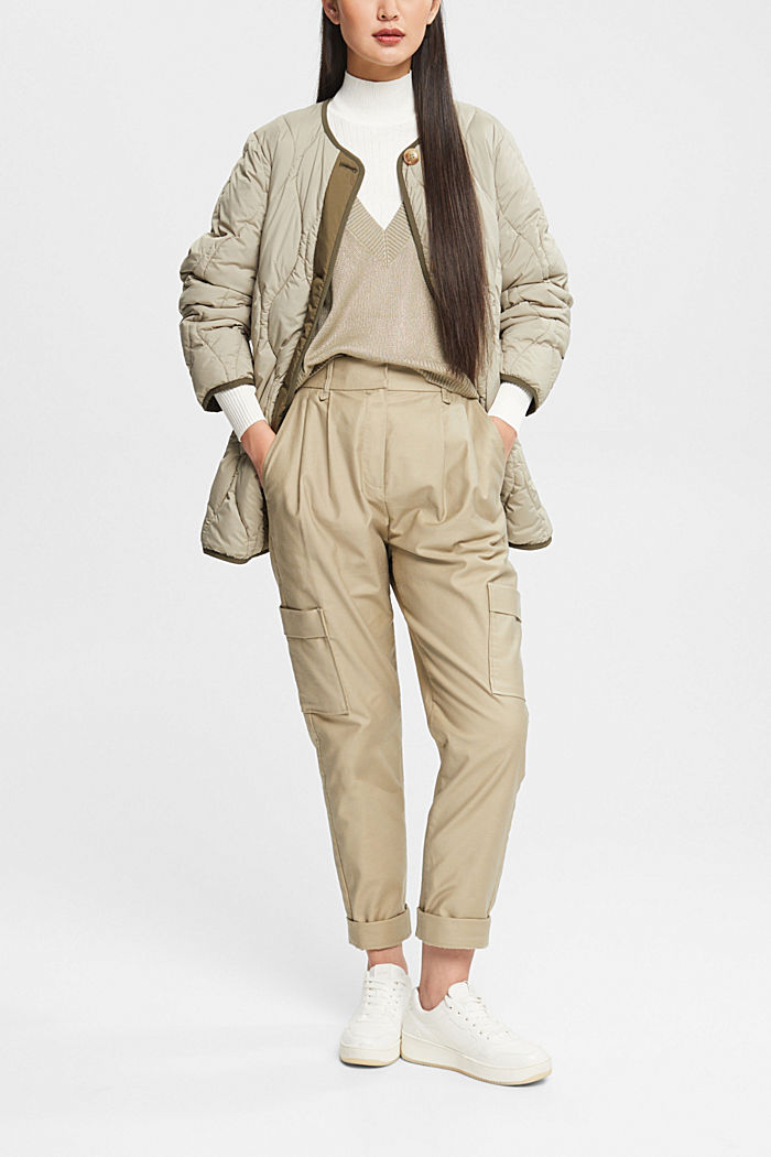 Quilted jacket with round neck, PALE KHAKI, detail-asia image number 4