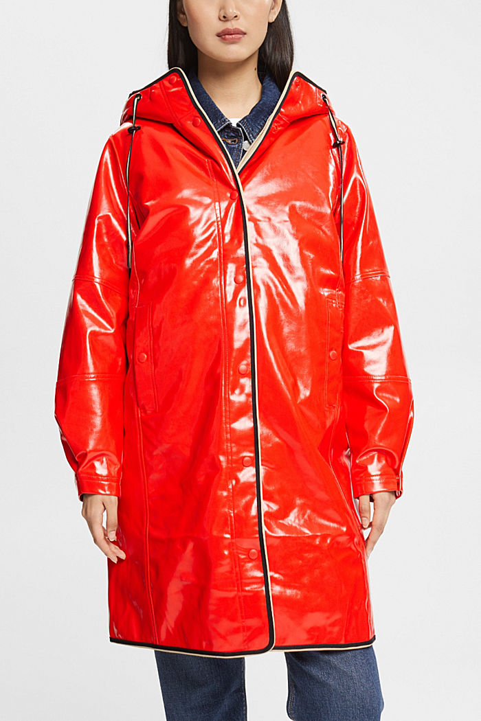 Faux patent leather coat, RED, detail-asia image number 0