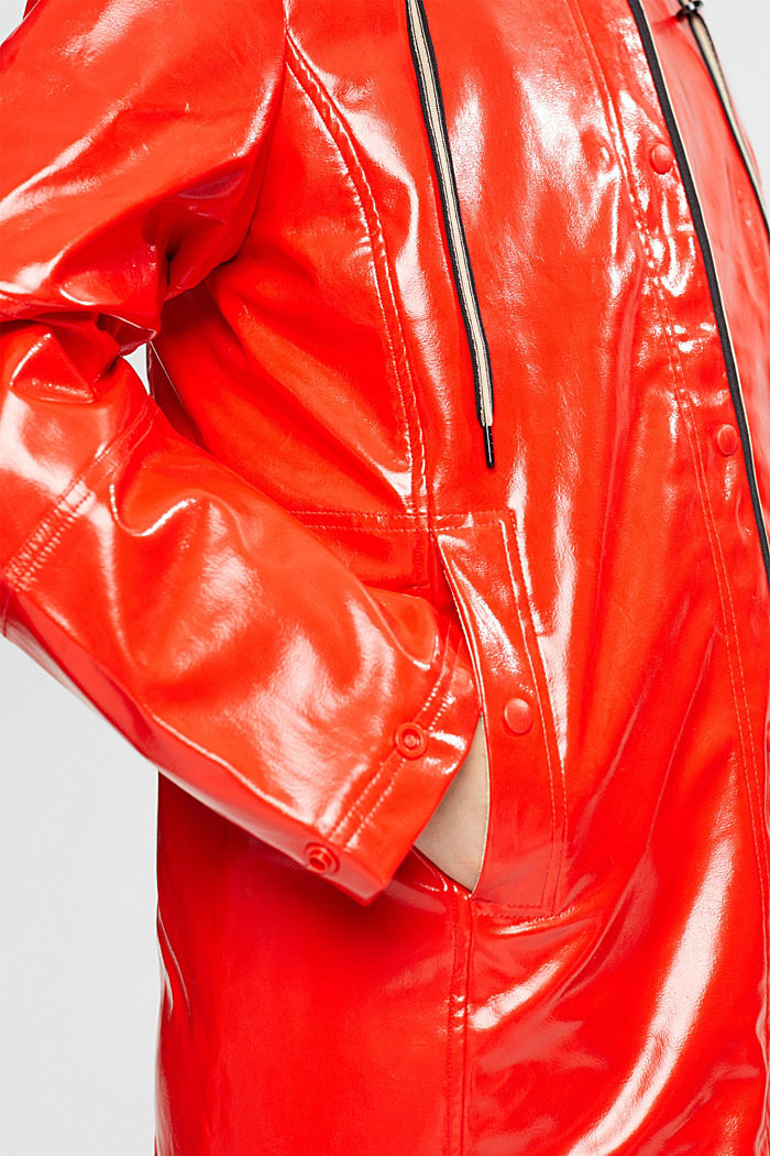 Faux patent leather coat, RED, detail-asia image number 4