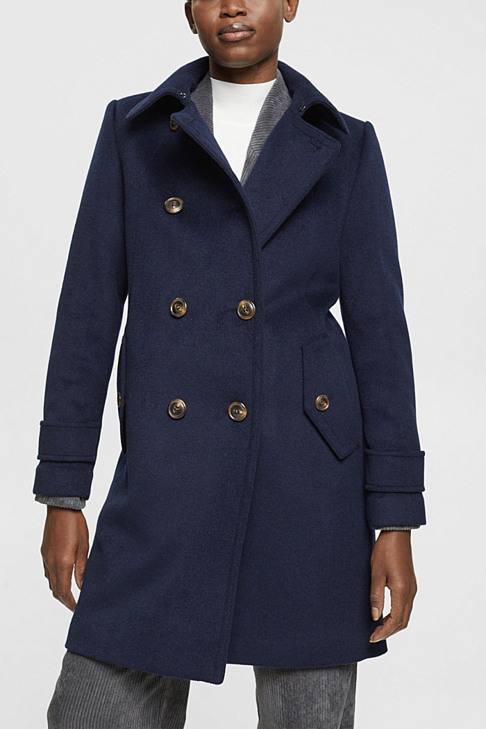Double breasted wool blend coat, NAVY, detail-asia image number 0