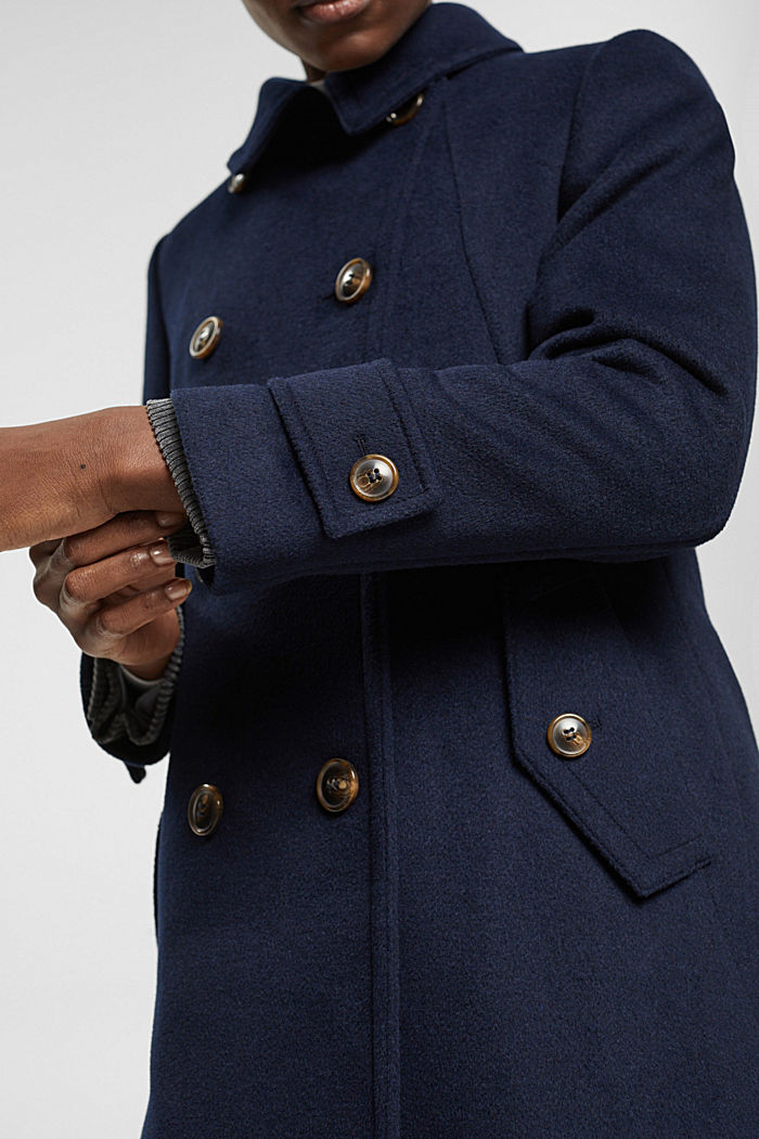 雙排扣羊毛混紡大褸, 海軍藍, detail-asia image number 5