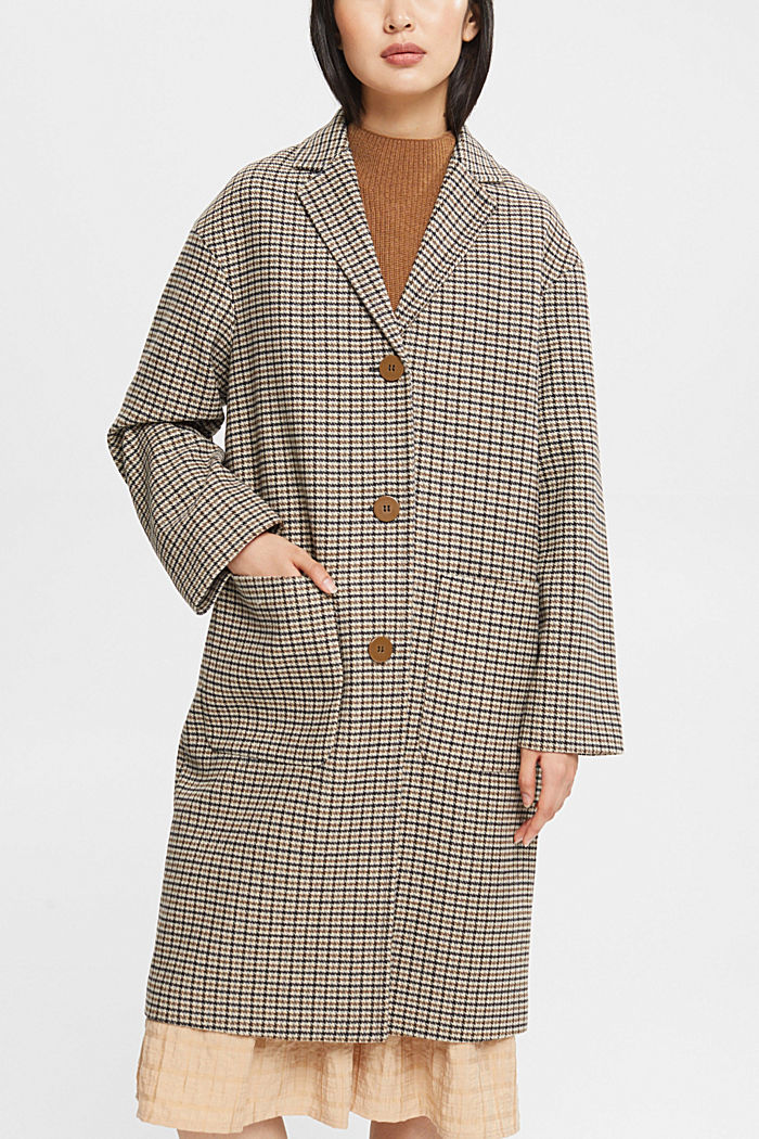 Wool blend houndstooth coat, CREAM BEIGE, detail-asia image number 0