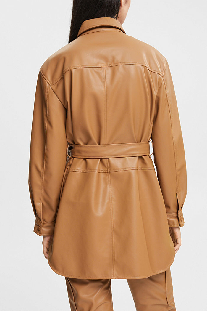 Faux leather shacket with belt, CARAMEL, detail-asia image number 1