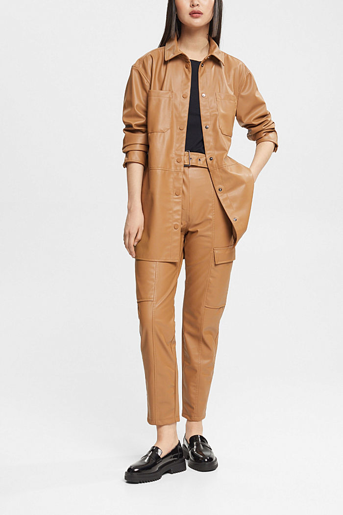 Faux leather shacket with belt, CARAMEL, detail-asia image number 2