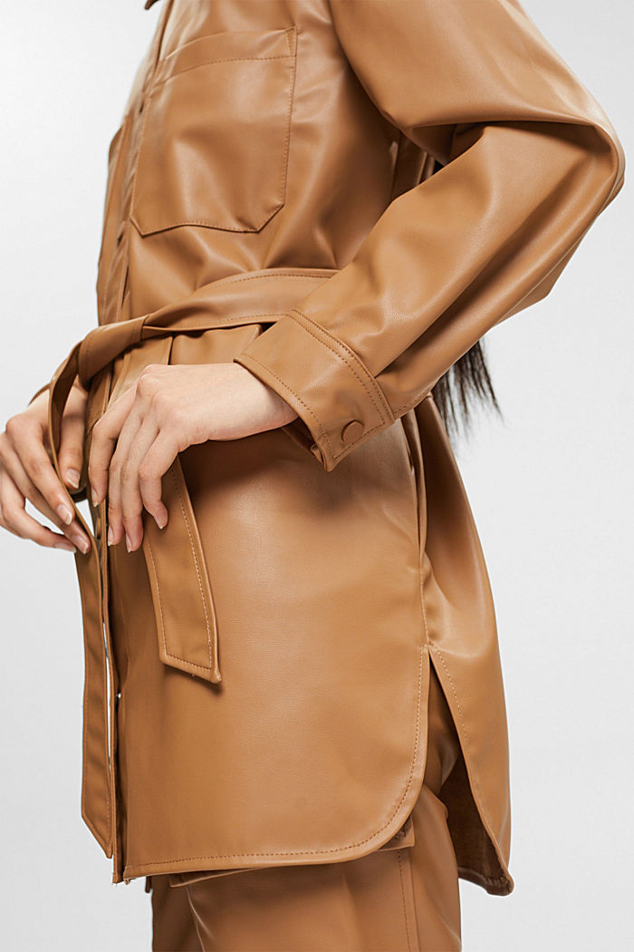 Faux leather shacket with belt, CARAMEL, detail-asia image number 3