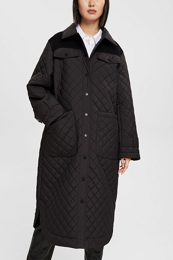 Long quilted coat, BLACK, detail-asia image number 0