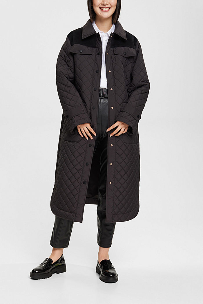 Long quilted coat, BLACK, detail-asia image number 1
