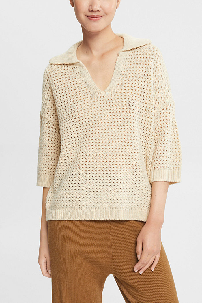 Alpaca blend: textured knit jumper, CREAM BEIGE, detail-asia image number 1