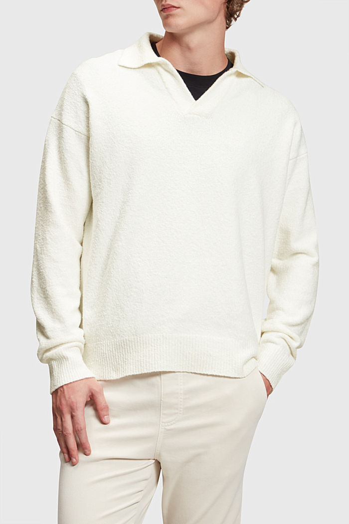 Jumper with a polo collar, OFF WHITE, detail-asia image number 1
