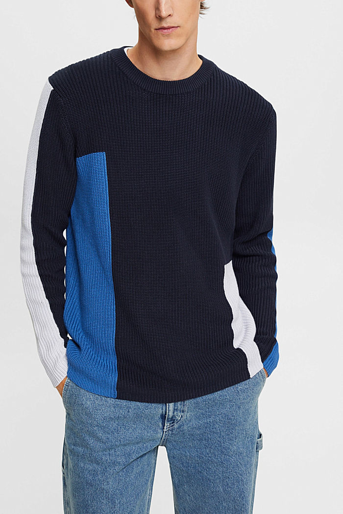 Knitted colour block jumper, NAVY, detail-asia image number 0
