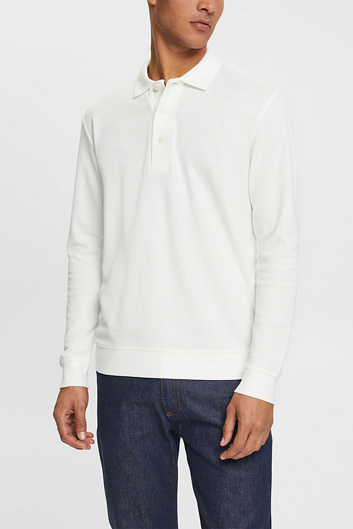 Long sleeve piqué polo shirt, OFF WHITE, detail-asia image number 0