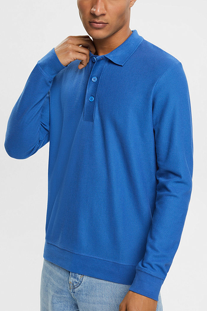 長袖珠地 Polo 衫, 藍色, detail-asia image number 0