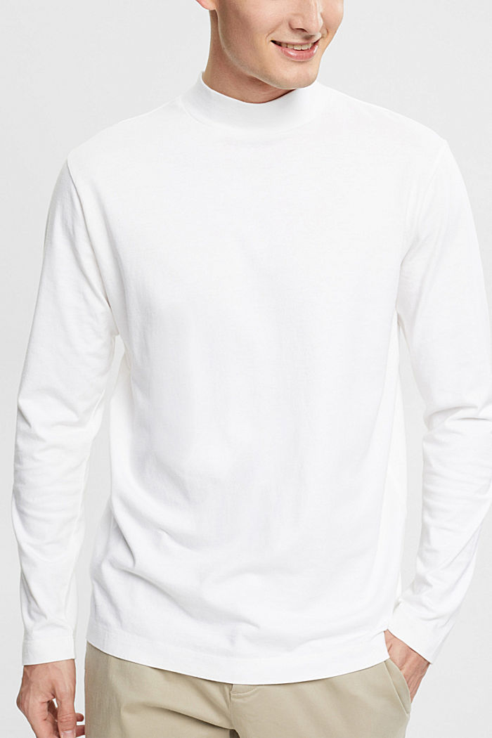 Stand-up collar long sleeve top, WHITE, detail-asia image number 0