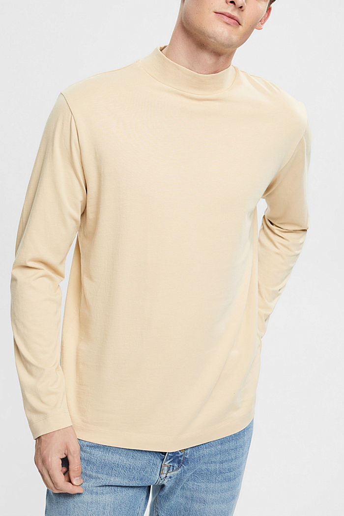 Stand-up collar long sleeve top, CREAM BEIGE, detail-asia image number 0