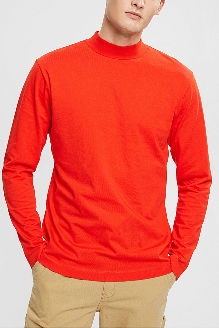 Stand-up collar long sleeve top, RED, detail-asia image number 0