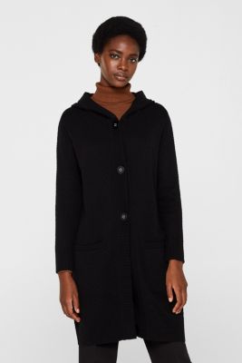 Esprit Hooded coat in a textured knit, made with wool at our Online Shop