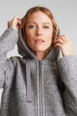 Made of blended wool: Bouclé coat with hood