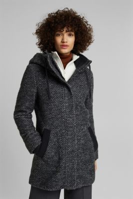Esprit Made of blended wool Bouclé coat with hood at our Online Shop