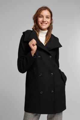 Esprit Wool blend Coat with a detachable hood at our Online Shop