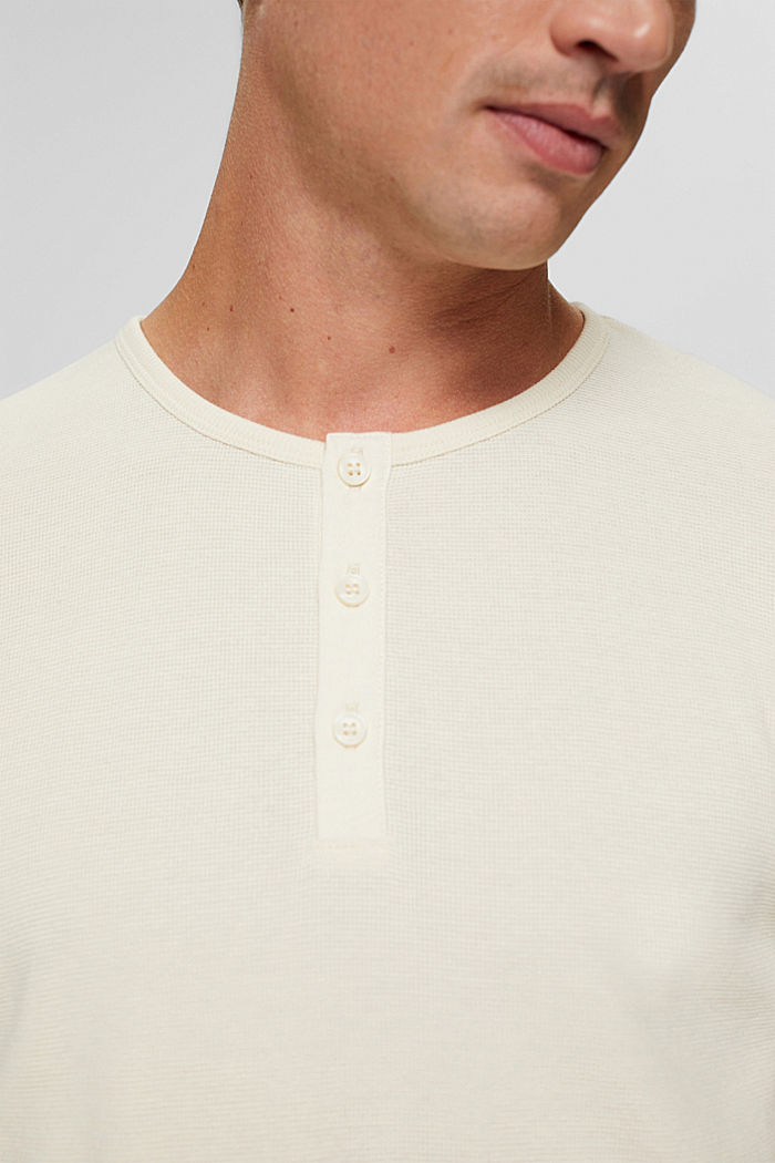 T-shirt à manches longues et patte de boutonnage, coton biologique, OFF WHITE, detail image number 1