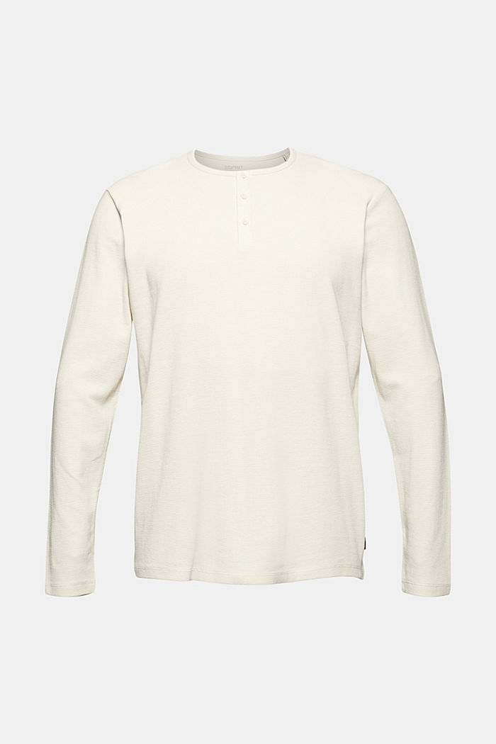 T-shirt à manches longues et patte de boutonnage, coton biologique, OFF WHITE, overview