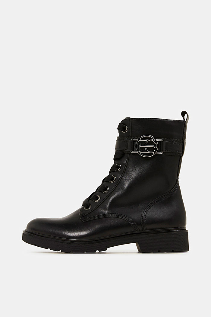Faux leather worker boots, BLACK, overview