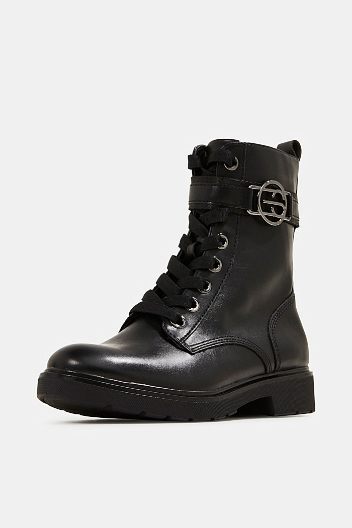 Faux leather worker boots, BLACK, detail image number 2