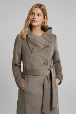 Esprit - Wool blend: coat with tie-around belt at our Online Shop