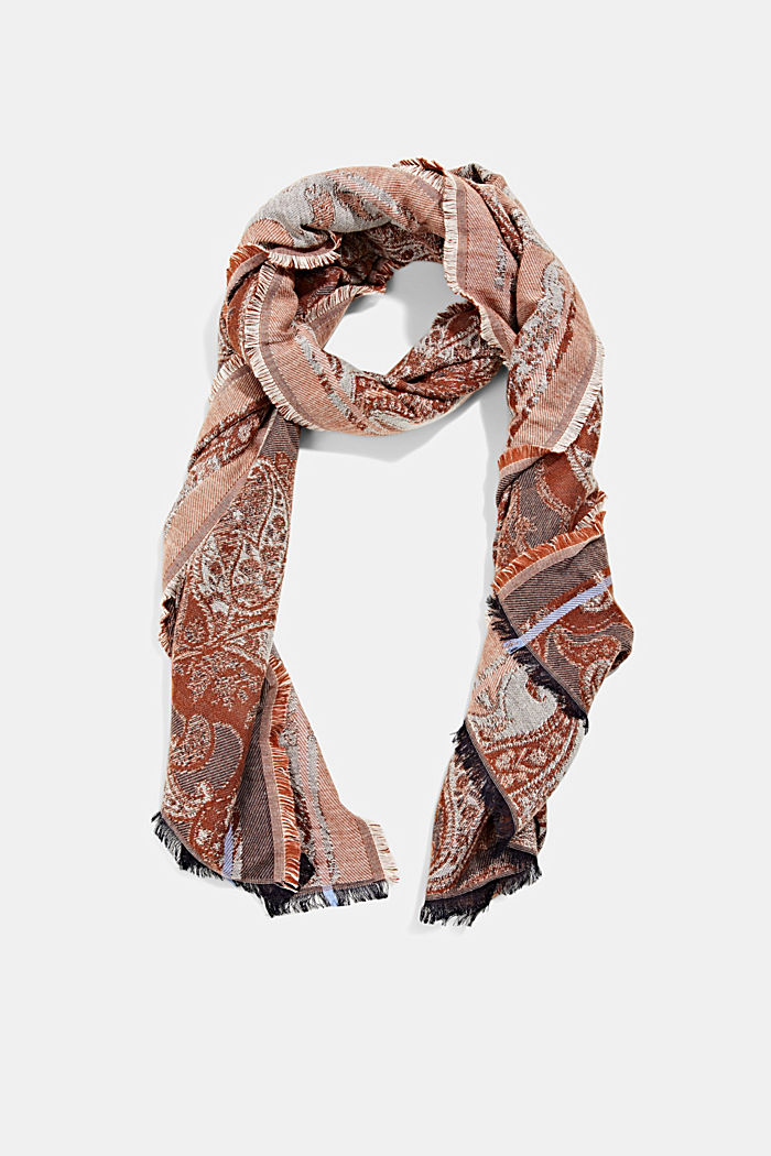 Patterned woven scarf made of blended cotton, NAVY, overview