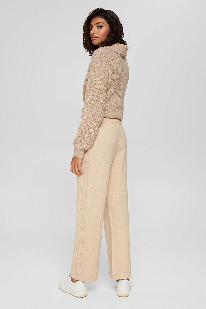 Wool blend: knitted trousers with a wide leg, BEIGE, detail image number 3
