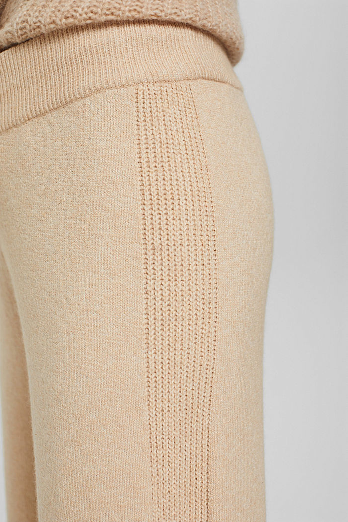 Met wol: gebreide broek met wijde pijpen, BEIGE, detail image number 5