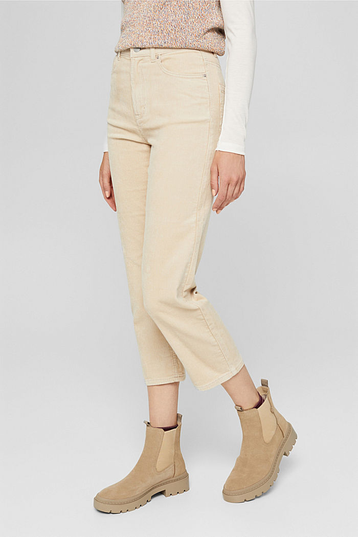 Cropped corduroy trousers in a fashion fit, BEIGE, detail image number 0