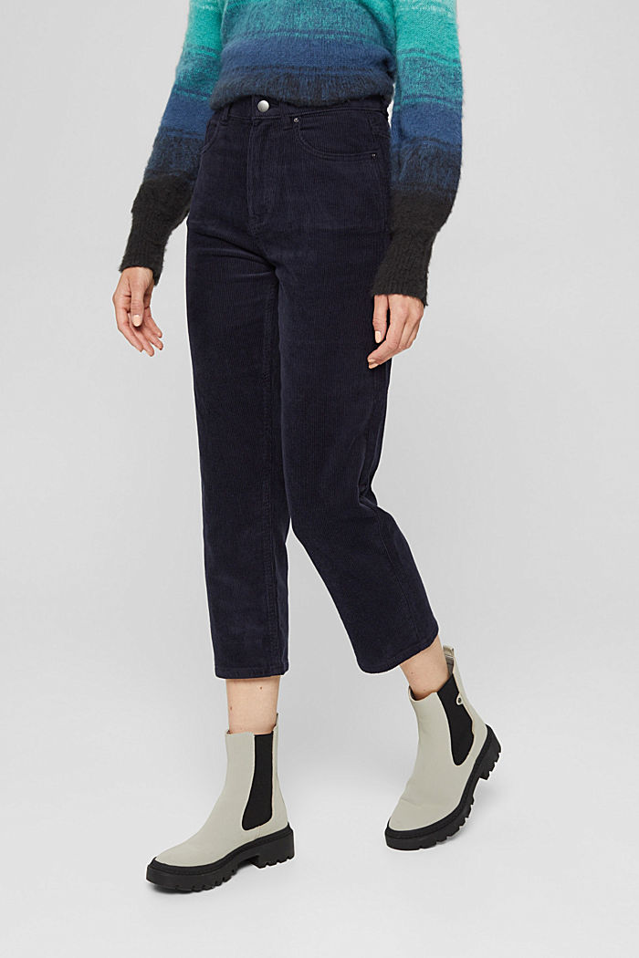 Cropped corduroy trousers in a fashion fit, NAVY, detail image number 0