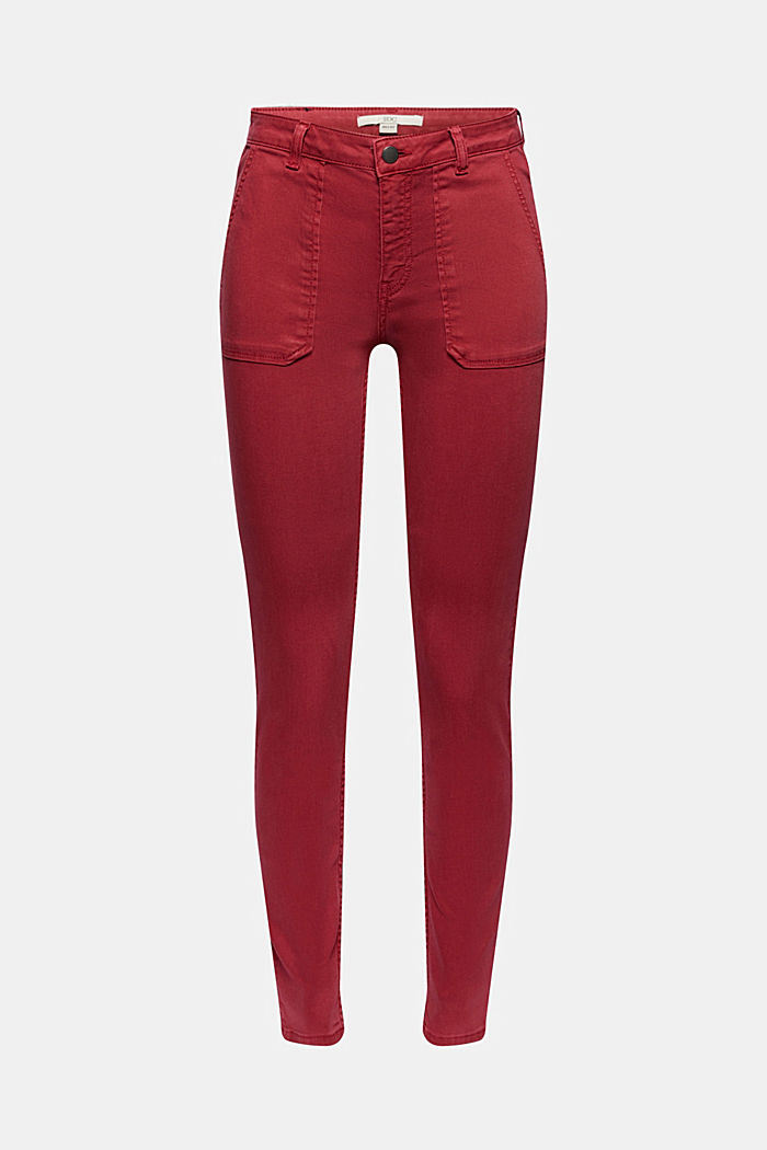 Spodnie ze streczem i bawełną organiczną, DARK RED, overview