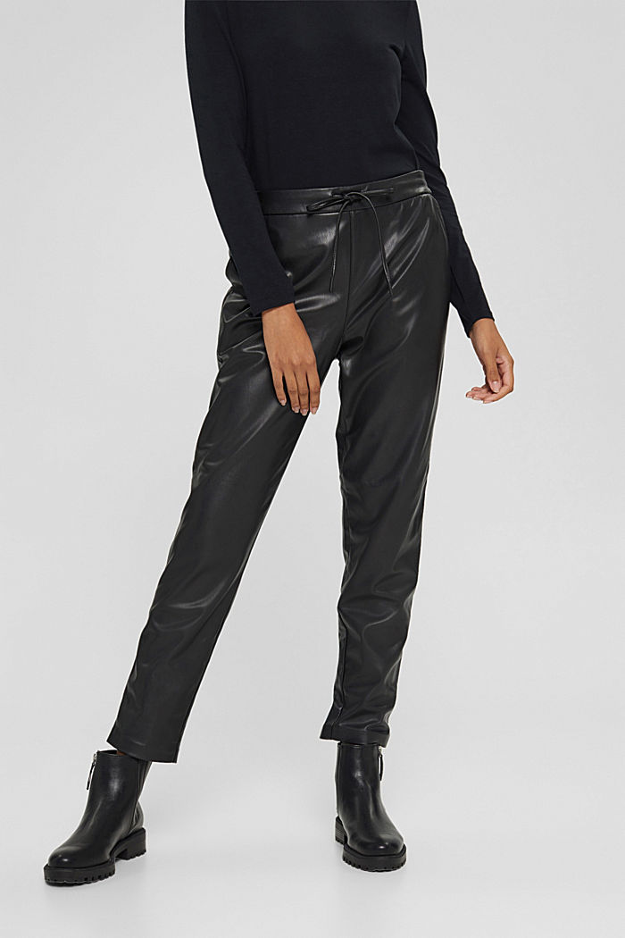 Faux leather tracksuit bottoms with a drawstring waistband, BLACK, detail image number 0