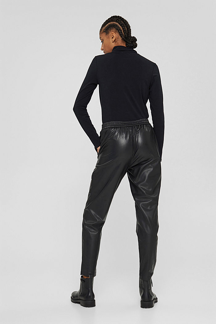 Faux leather tracksuit bottoms with a drawstring waistband, BLACK, detail image number 3