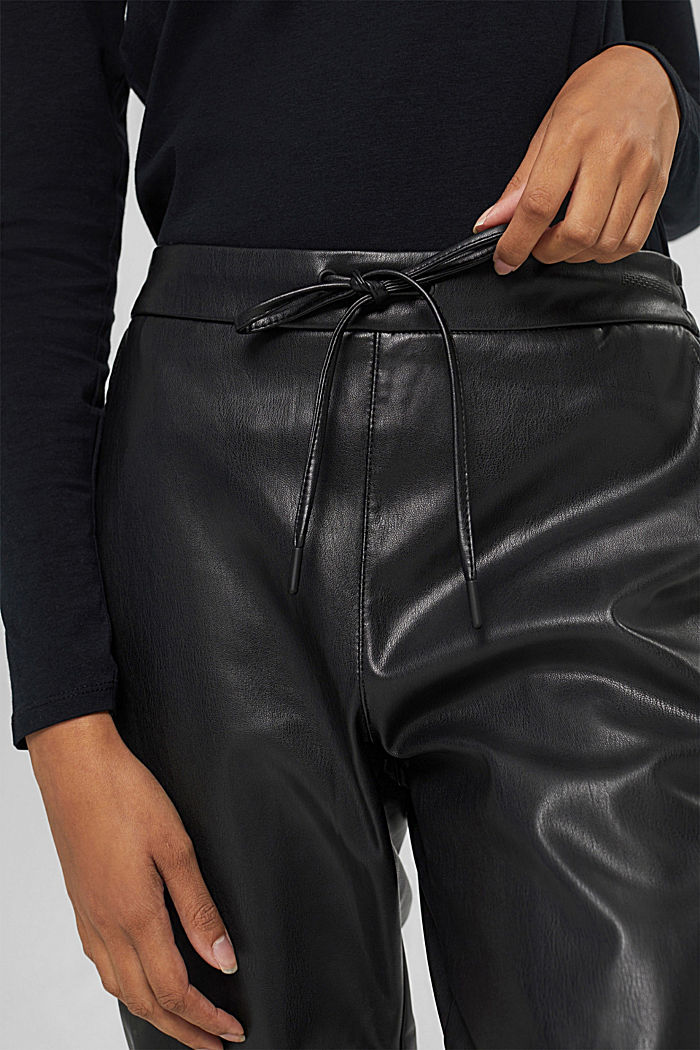 Faux leather tracksuit bottoms with a drawstring waistband, BLACK, detail image number 2