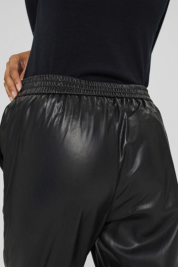 Faux leather tracksuit bottoms with a drawstring waistband, BLACK, detail image number 5