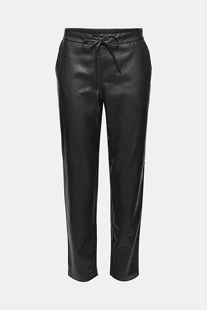 Faux leather tracksuit bottoms with a drawstring waistband, BLACK, detail image number 7