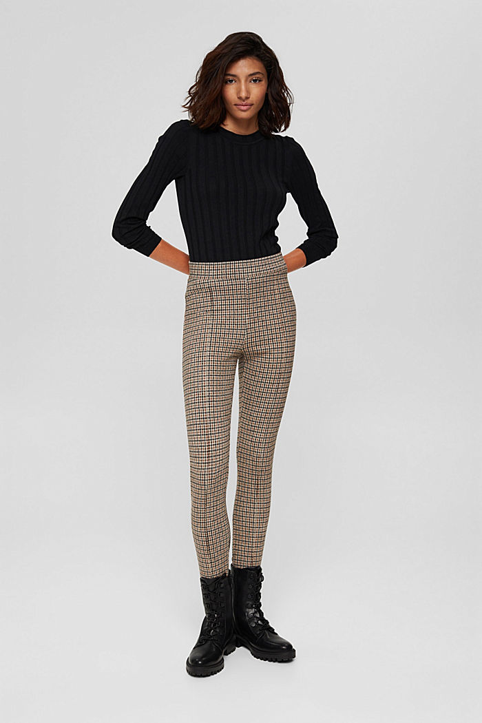 Checked stirrup leggings with a flannel texture, BEIGE, detail image number 0