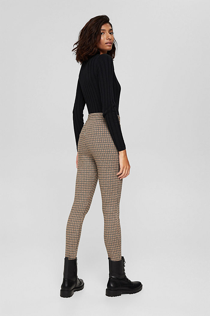 Checked stirrup leggings with a flannel texture, BEIGE, detail image number 3
