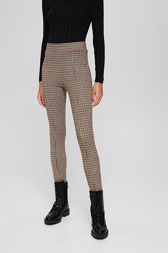 Checked stirrup leggings with a flannel texture, BEIGE, detail image number 6