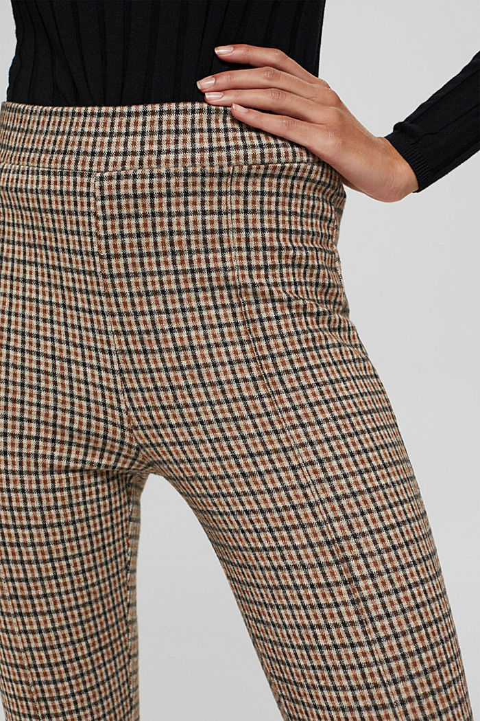 Checked stirrup leggings with a flannel texture, BEIGE, detail image number 5